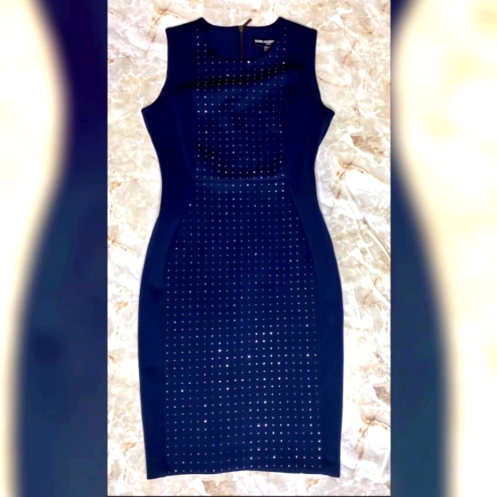 Karl Lagerfeld Paris Navy Blue Studded Dress